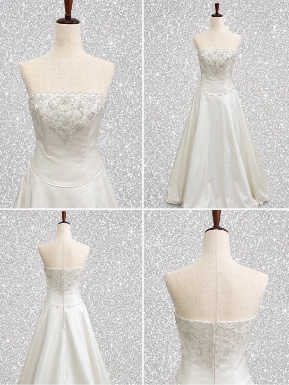 Alfred Sung Ivory Strapless A-Line Silk Beaded Embroidered Wedding Dress 8 NWT